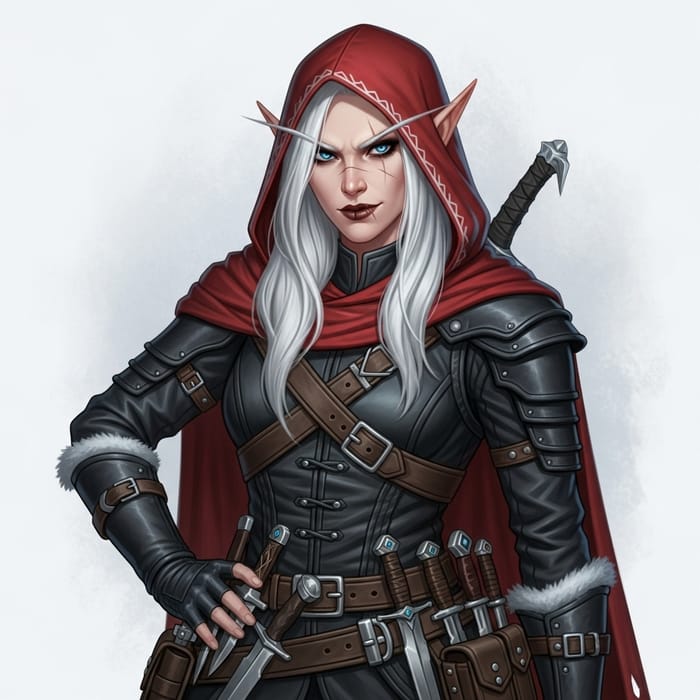 Detailed Half-Elf Female Rogue with Stark White Hair
