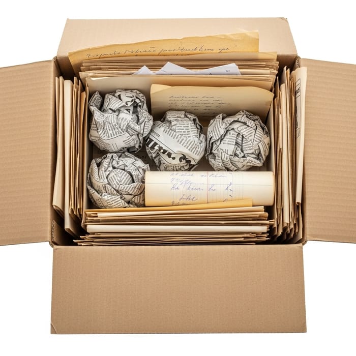 High-Quality Realistic Image of Waste Paper and Aged Newspapers in Cardboard Box