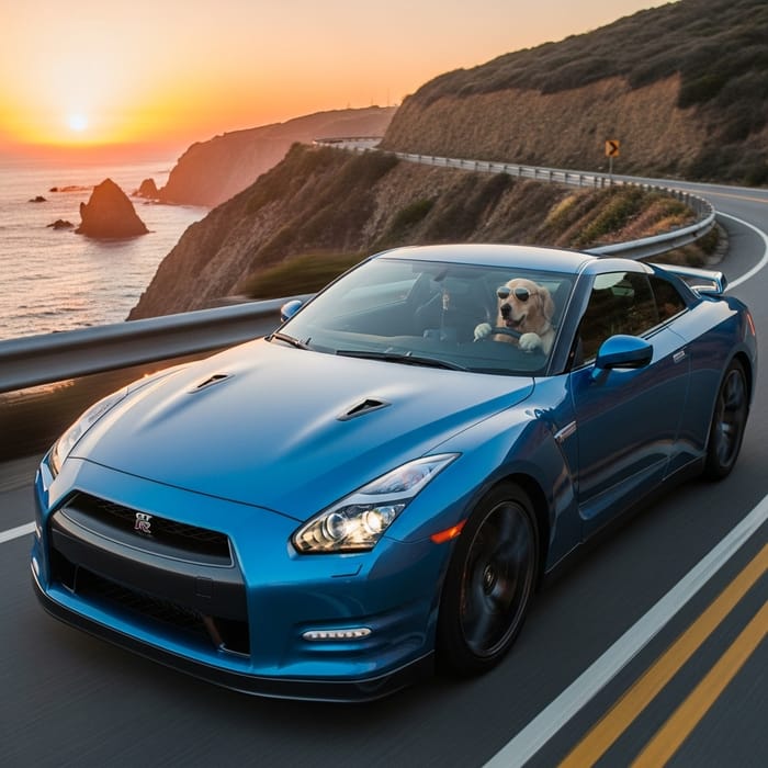 Dog Driving Nissan GT-R: An Adorable Scene