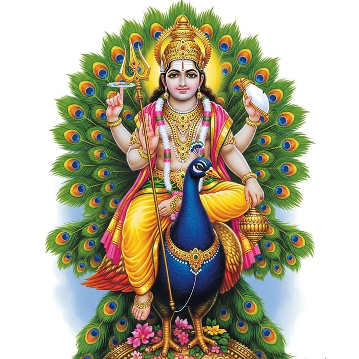 Lord Subramanya: Divine Spear-Wielding Deity on Peacock