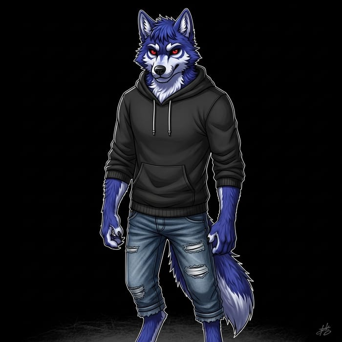 Youthful Indigo Wolf: Masculine Rebel in Stylish Black Outfit Youthful Indigo Wolf: Masculine Rebel in Stylish Black Outfit