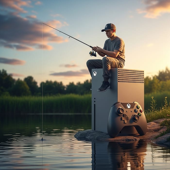 Angler Fishing on Xbox Series X by the Water | Sunset View