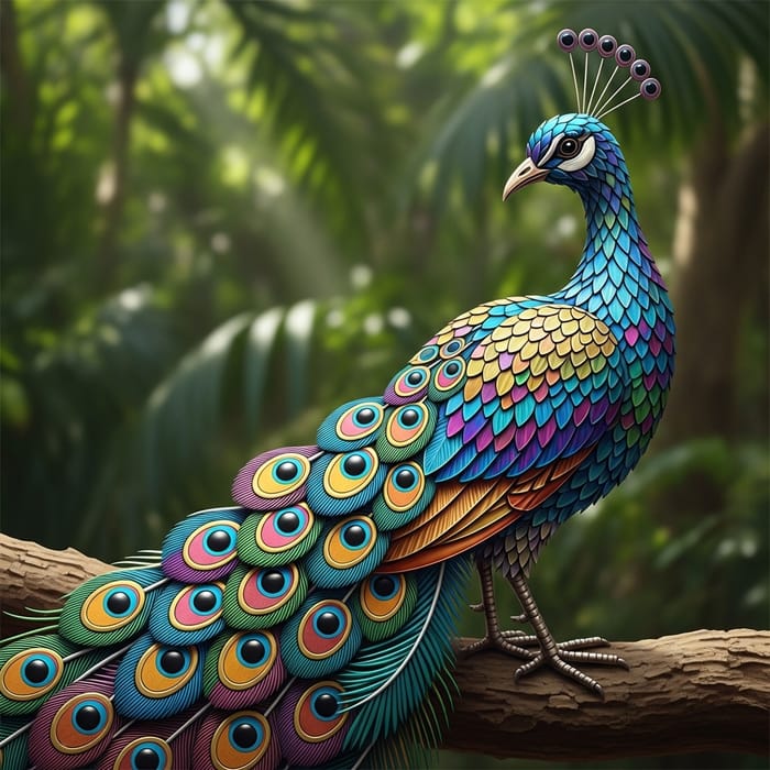 Colorful Peacock: Metal Tile Artwork