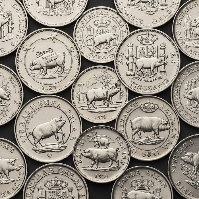 Spanish Coins with Mini Pigs Inside Spanish Coins with Mini Pigs Inside