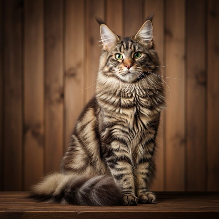 Mainecoon Cat with Fluffy Tail & Green Eyes Mainecoon Cat with Fluffy Tail & Green Eyes