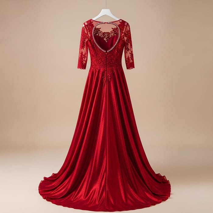 Stunning Floor-Length Red Dress with Subtle Lace Details Stunning Floor-Length Red Dress with Subtle Lace Details