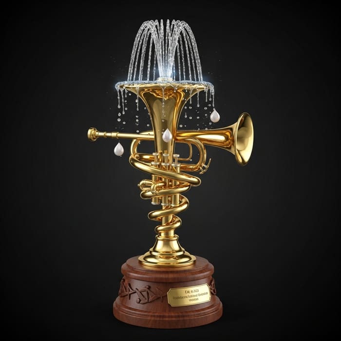 Unique Trophy Design: Trumpet and Fountain Fusion Unique Trophy Design: Trumpet and Fountain Fusion