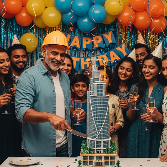 South Asian Man Celebrates Birthday with Skyscraper Cake South Asian Man Celebrates Birthday with Skyscraper Cake