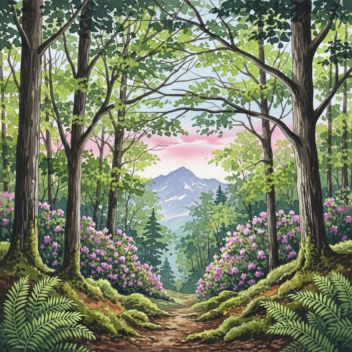 Serene Forest Watercolor Scene