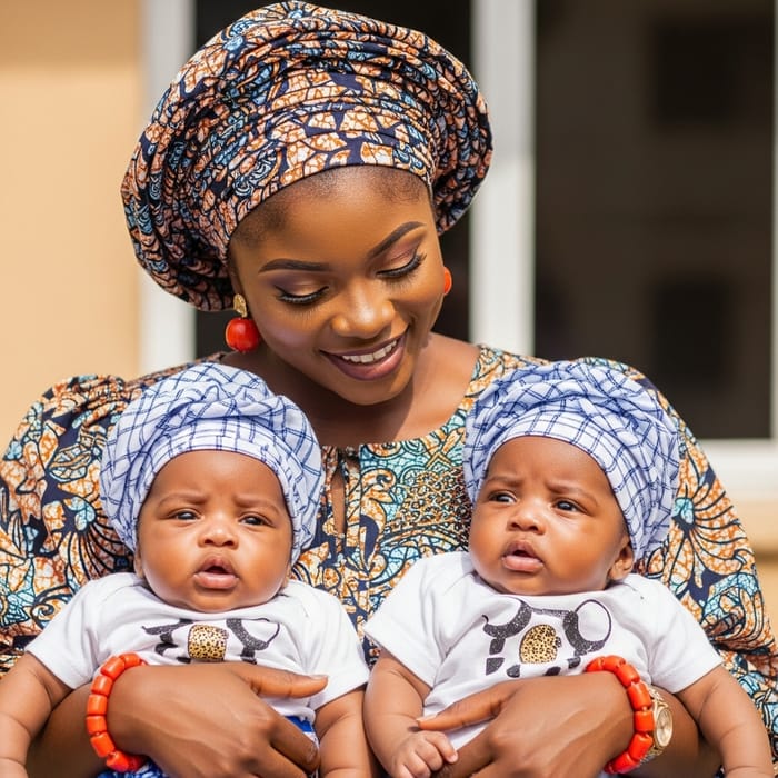 Cultural Diversity and Maternal Bliss: Nigerian Mother with Twin Babies Cultural Diversity and Maternal Bliss: Nigerian Mother with Twin Babies