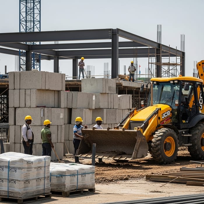Massive JCB Machine Working on Construction Site