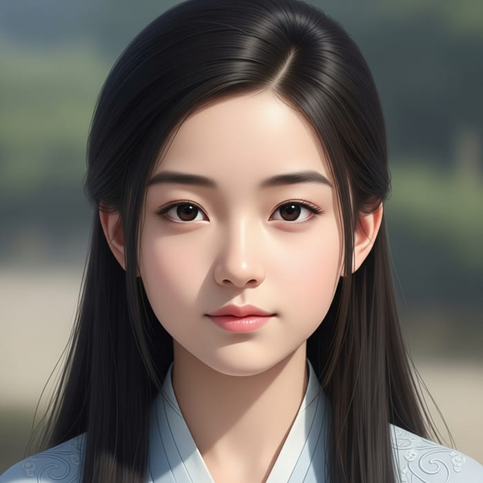 Beautiful Chinese Girl with White Skin and Black Hair