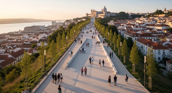 Tranquil Urban Oasis Overlooking Historic Lisbon | Aerial View