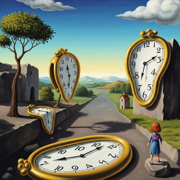 Surrealistic Timepiece by Dali: Melting Clocks & Vibrant Colors