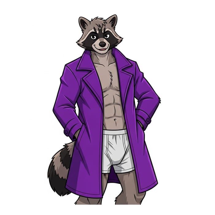 Male Purple Raccoon Demi-Human in Tight Boxers | Unique Cartoon Character Male Purple Raccoon Demi-Human in Tight Boxers | Unique Cartoon Character