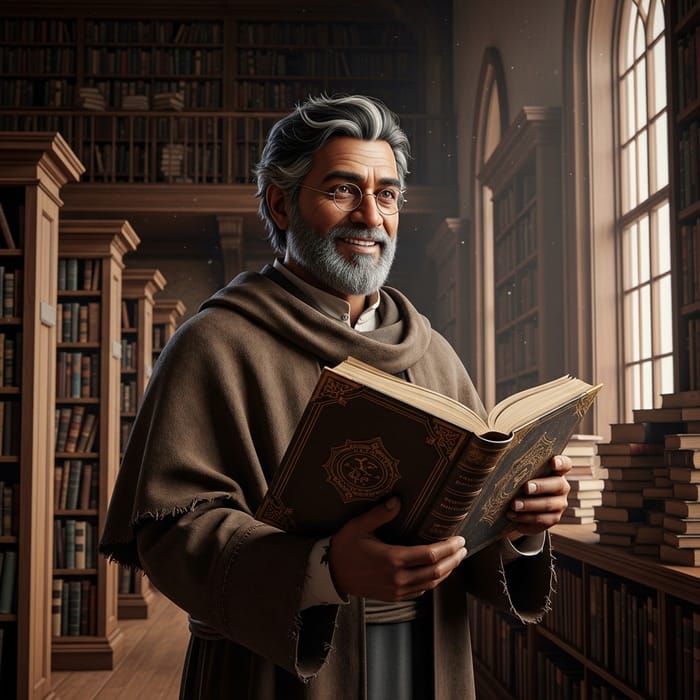 Enigmatic Scholar: South Asian Book Character in Robe & Glasses