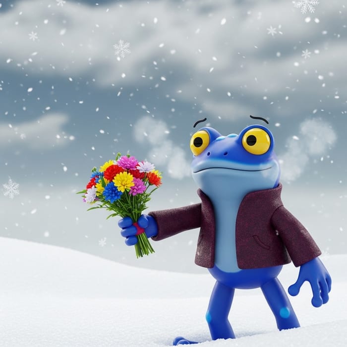 Cute Frog Surprises with Winter Bouquet Cute Frog Surprises with Winter Bouquet