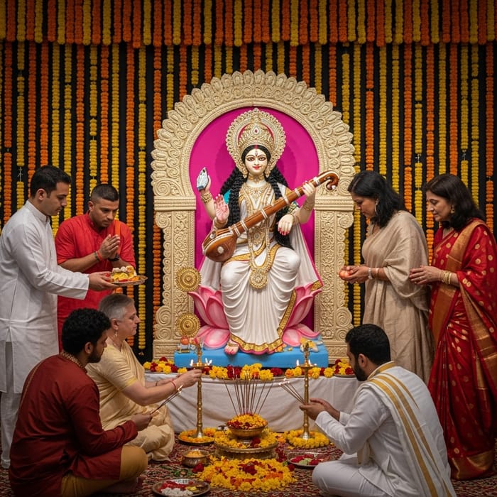 Saraswati Puja Celebration - Worship and Devotion Saraswati Puja Celebration - Worship and Devotion