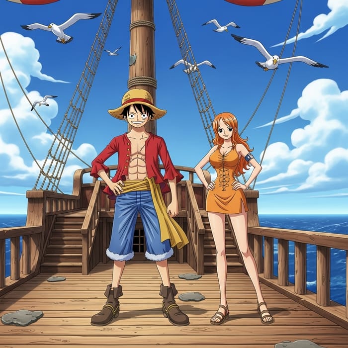 One Piece: Oceanic Pirate Adventure with Male Pirate and Muscular Woman