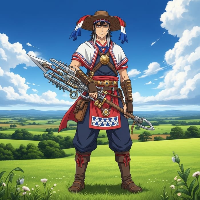 Anime Warrior from Paraguay: Traditional Outfit & High-Tech Weapon Anime Warrior from Paraguay: Traditional Outfit & High-Tech Weapon