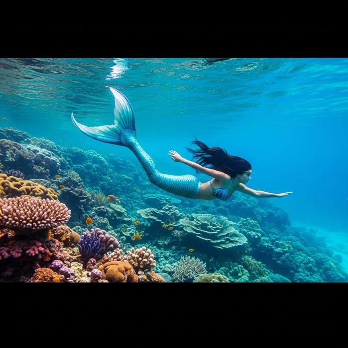 Neon Underwater Fantasy: Mermaid in Vibrant Coral Reef