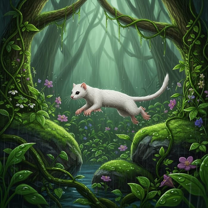 Rain World Slugcat: A Nimble Creature in Lush Forest Scene