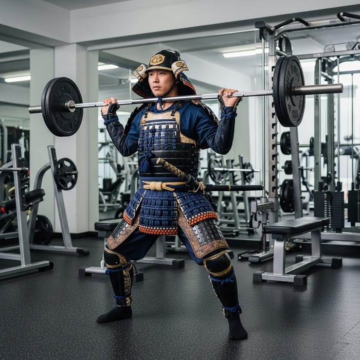 Young Shogun Lifts Heavy Barbell in Modern Gym Setting