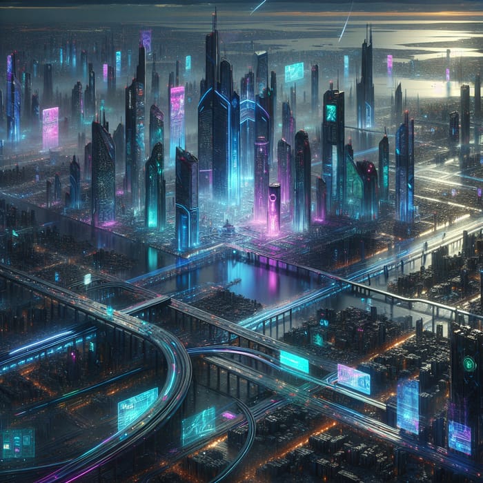 Futuristic Cyberpunk Cityscape with Glowing Neon Lights