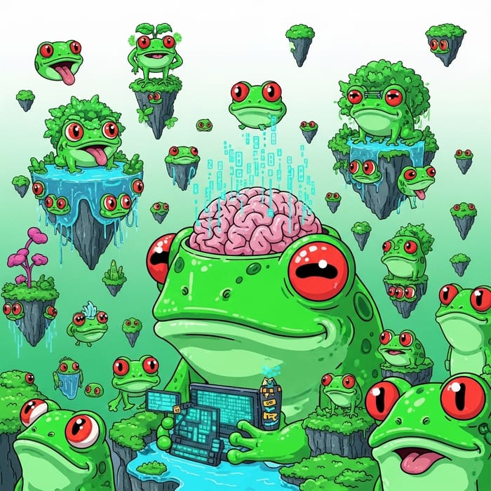 Pepe's Playful Green Frog Universe | Digital Art Aesthetic
