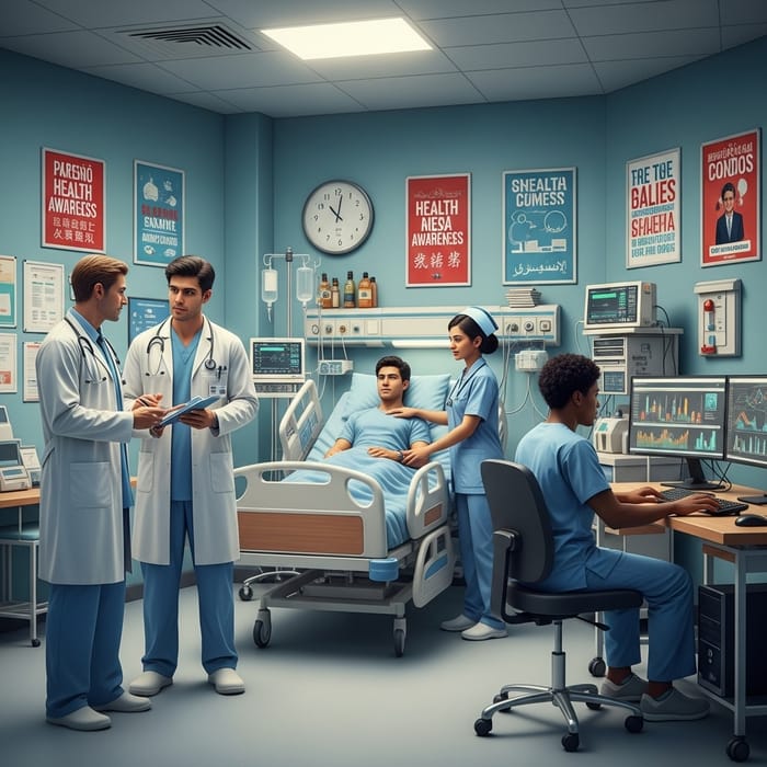Diverse Global Health Professionals | Modern Hospital Scene
