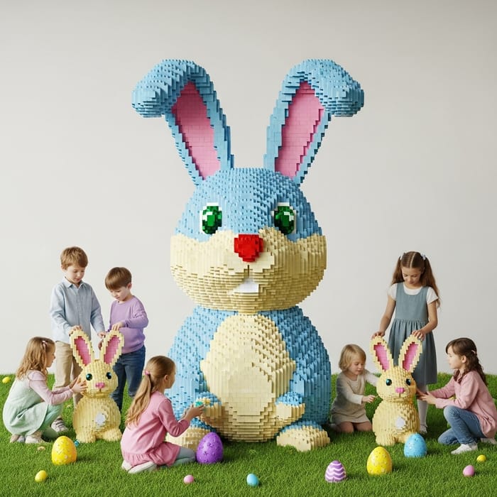 Colorful Easter Bunny Construction - A Festive Scene Colorful Easter Bunny Construction - A Festive Scene