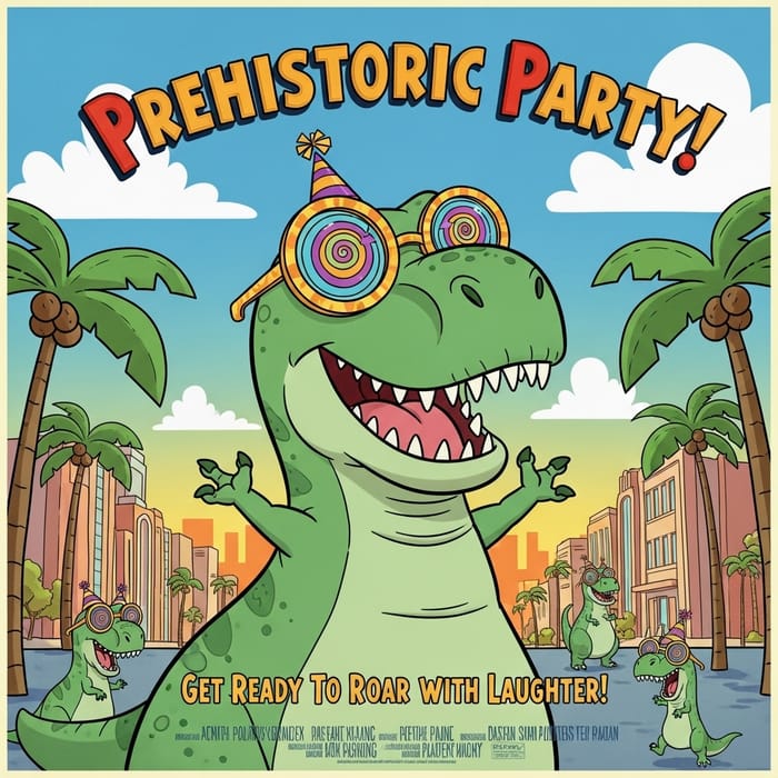 Joyful T-Rex in Sunglasses | Animated Movie Poster