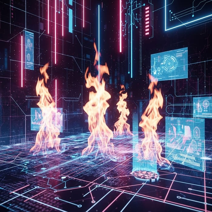 Hi-Tech Background with Neon Flames