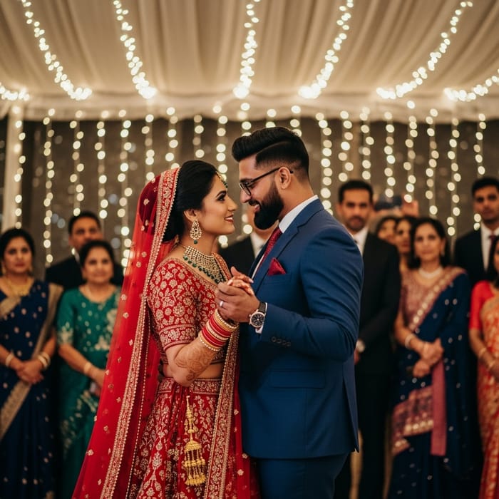 Romantic Dance of Bride in Red & Groom in Navy Blue Romantic Dance of Bride in Red & Groom in Navy Blue