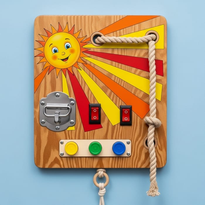 Wooden Busy Board Toy with Cartoon Character | Interactive Features Wooden Busy Board Toy with Cartoon Character | Interactive Features