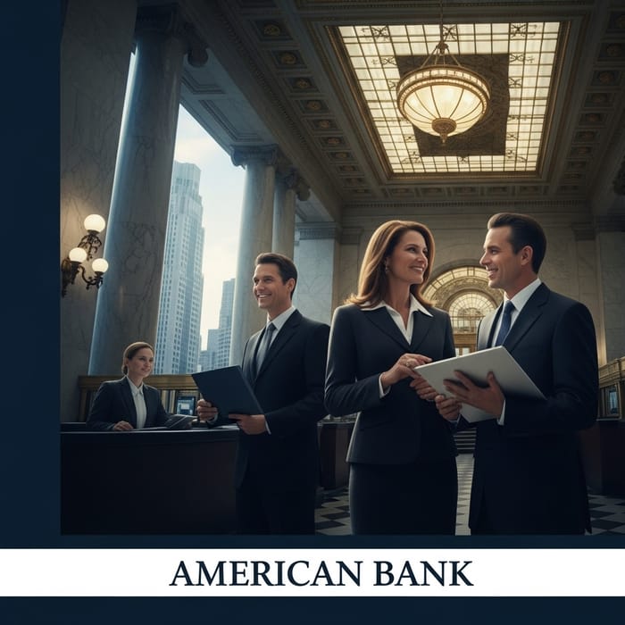 Stylish American Bank Advertisement with Elegantly Dressed Caucasians Stylish American Bank Advertisement with Elegantly Dressed Caucasians