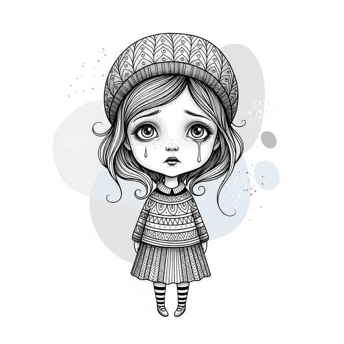 Scandi Style Illustration: Tiny Girl, Melancholy, Fear, Magic Scandi Style Illustration: Tiny Girl, Melancholy, Fear, Magic
