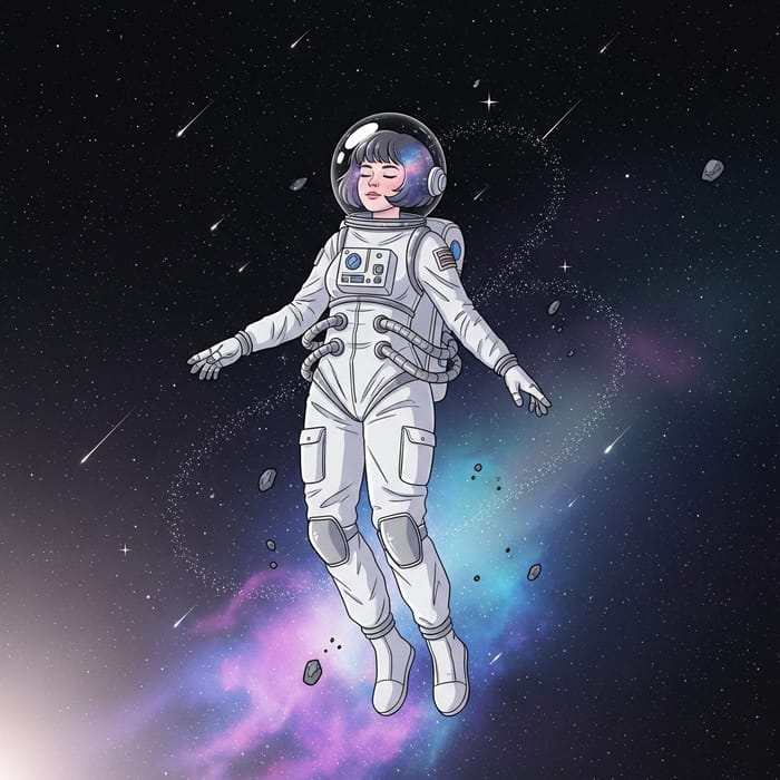 Female Astronaut Floating in Space Illustration
