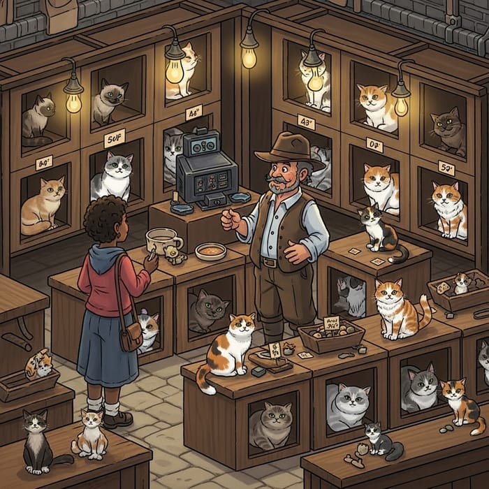Colorful Cat Trader at Eclectic Marketplace
