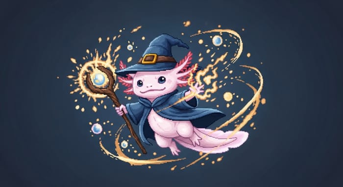Cute Axolotl Wizard Casting Magical Spell in Cell Shading Style
