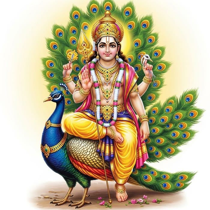 Lord Subramanya on Peacock: Divine Image with Vibrant Brilliance and Blessings