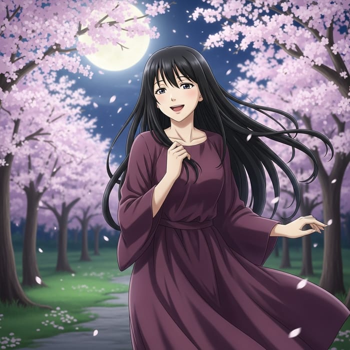 Kaguya - Elegant Anime Character in Moonlit Garden