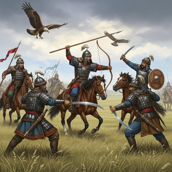Kazakh Warriors Battle: Epic Steppes Conflict