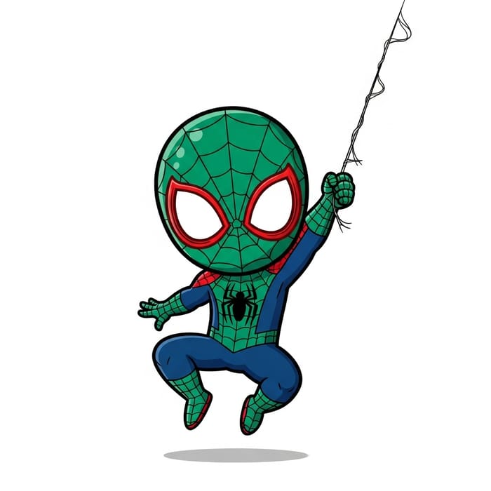 Cute Green Spiderman-like Masked Character Clipart
