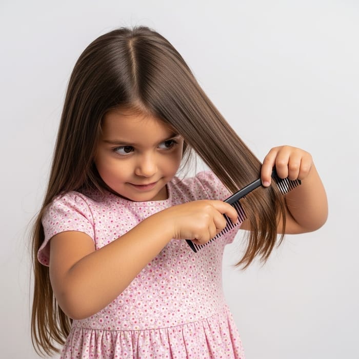 Young Hispanic Girl Combing Hair | Innocence and Beauty Young Hispanic Girl Combing Hair | Innocence and Beauty