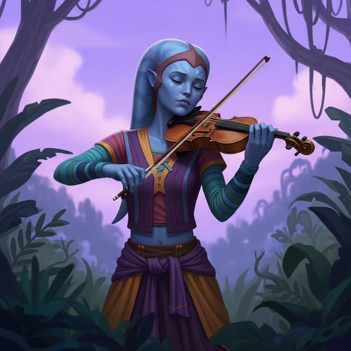 Twi'lek Girl Playing Violin in Galactic Harmony