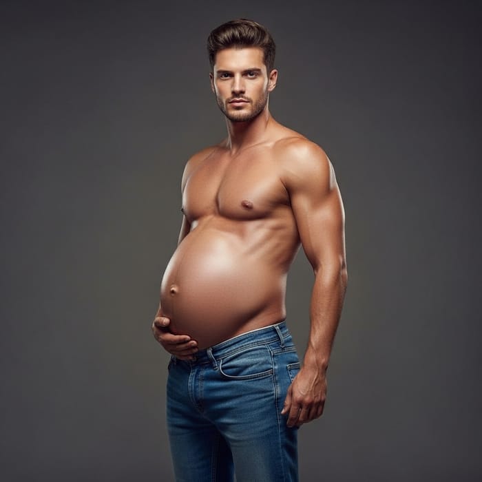 Handsome Muscular Guy with a Pregnant Belly