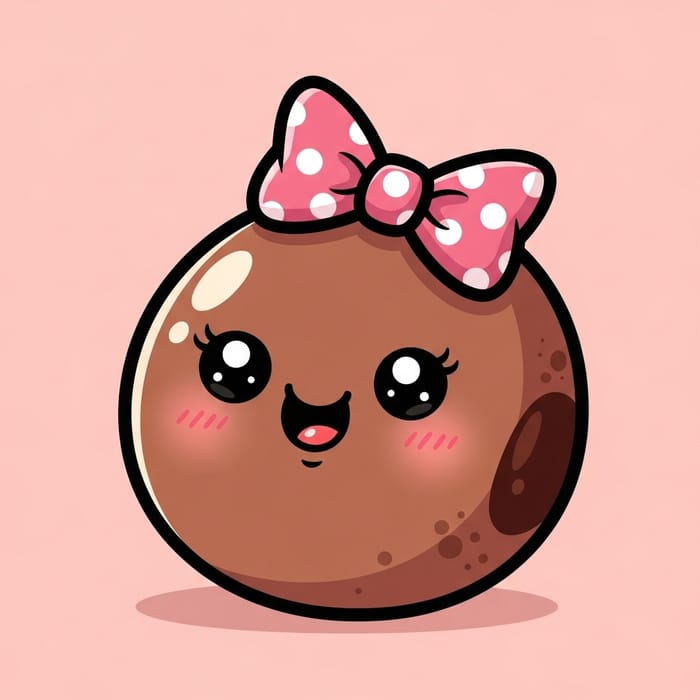 Kawaii Brown Bean with Pink Bow Illustration
