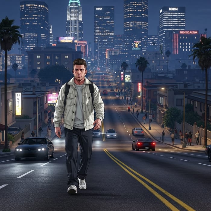 GTA Player: Caucasian Male Character in Virtual City GTA Player: Caucasian Male Character in Virtual City