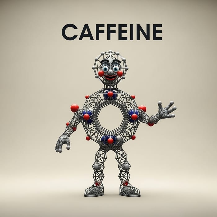 Anthropomorphic Caffeine Molecule Character Anthropomorphic Caffeine Molecule Character